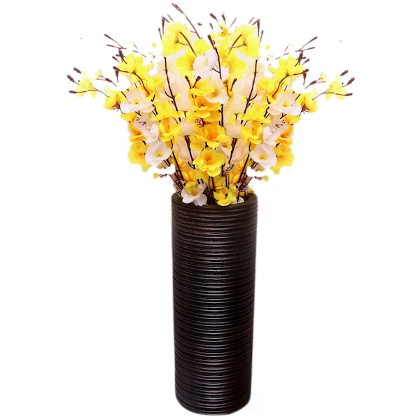 Uniquewise Brown Decorative Contemporary Mango Wood Ribbed Design Cylinder Shaped Table Vase, 16 Inch QI004432.S - main